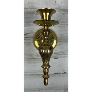 Vintage Solid Brass Wall Candle Holder Single Sconce 7.25” Tall Ribbed Design